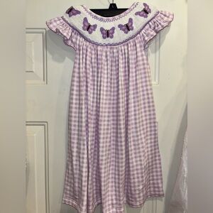 Shop Teeta Girls Smocked Dress Size 6 purple white plaid butterflies